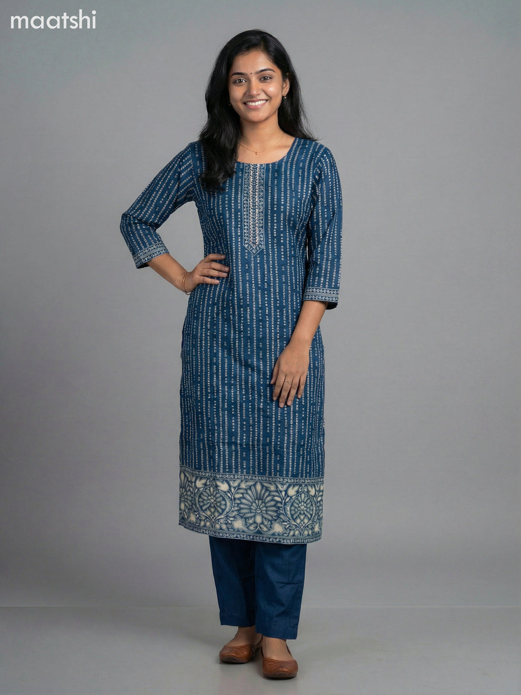 Peacock Blue Russian Silk Bandhani Printed Straight Suit