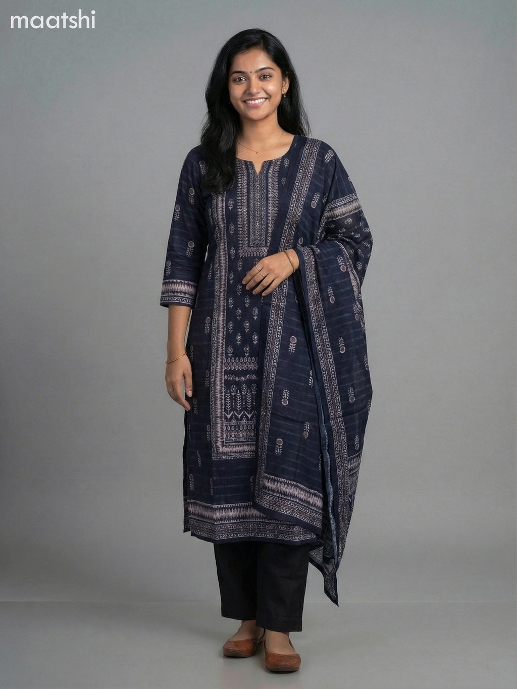 Black Modal Printed Straight Suit