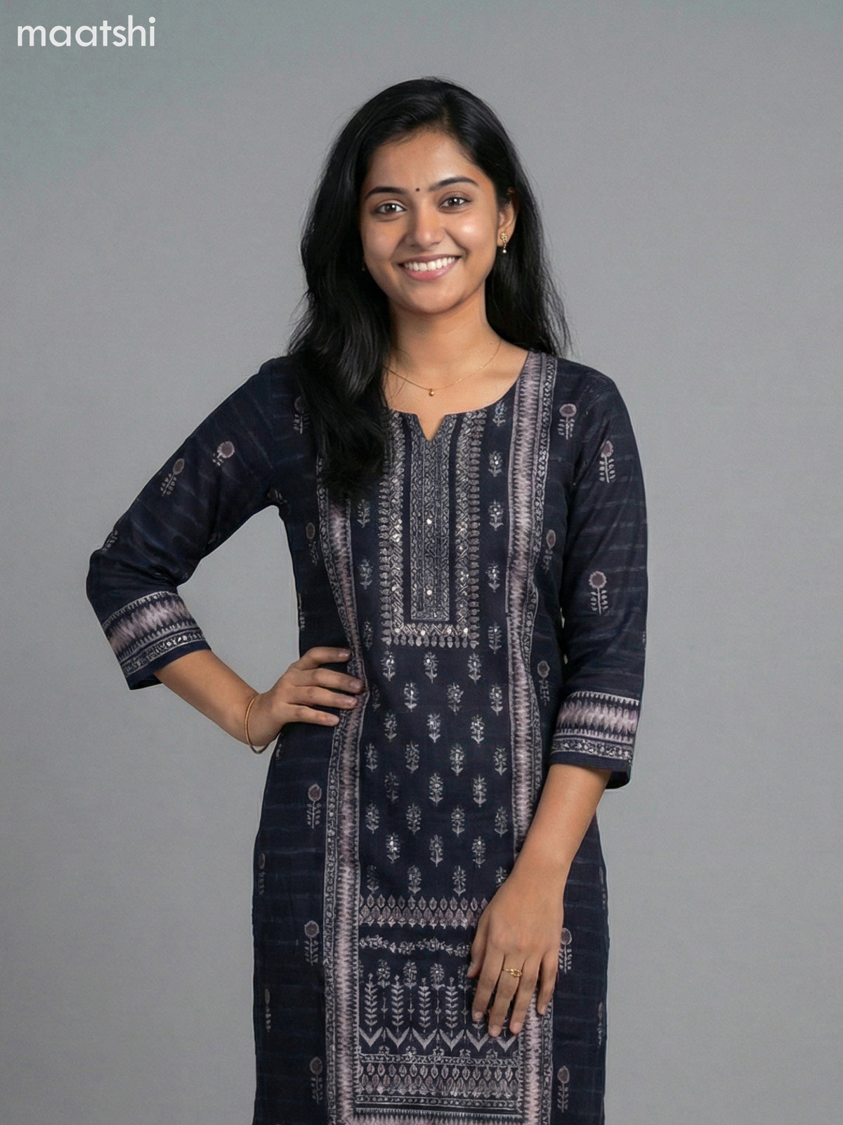 Black Modal Printed Straight Suit