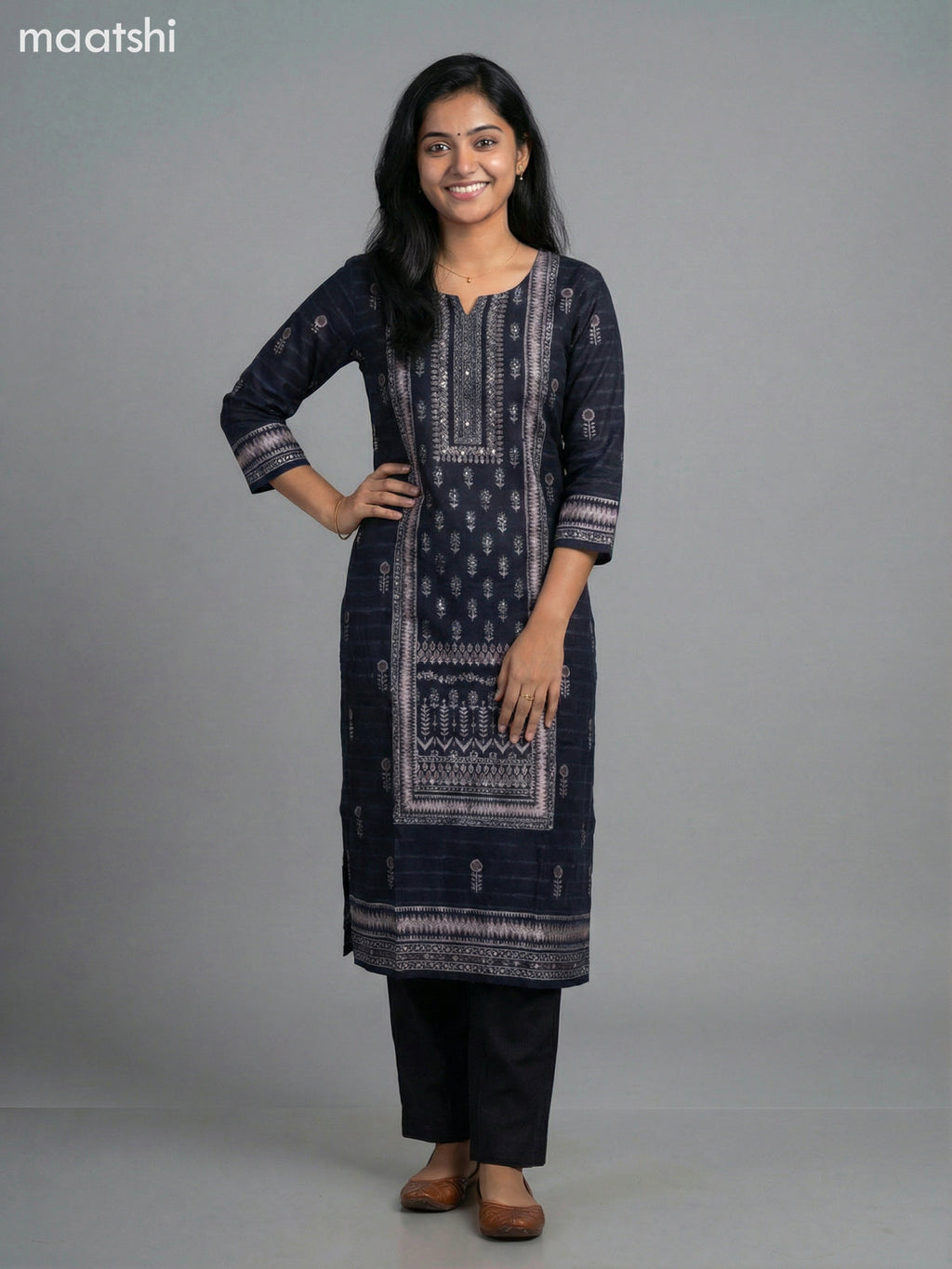 Black Modal Printed Straight Suit