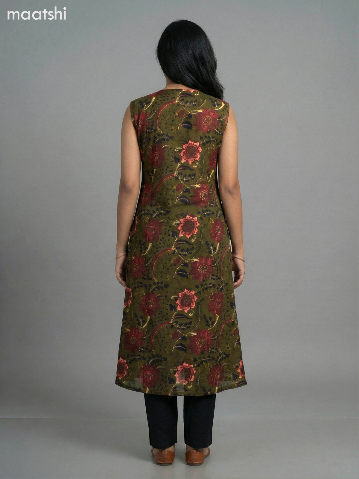 Dark Mehendi Green Cotton Kalamkari A-Line Kurti