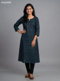 Dark Peacock Blue Modal Printed A-Line Kurti
