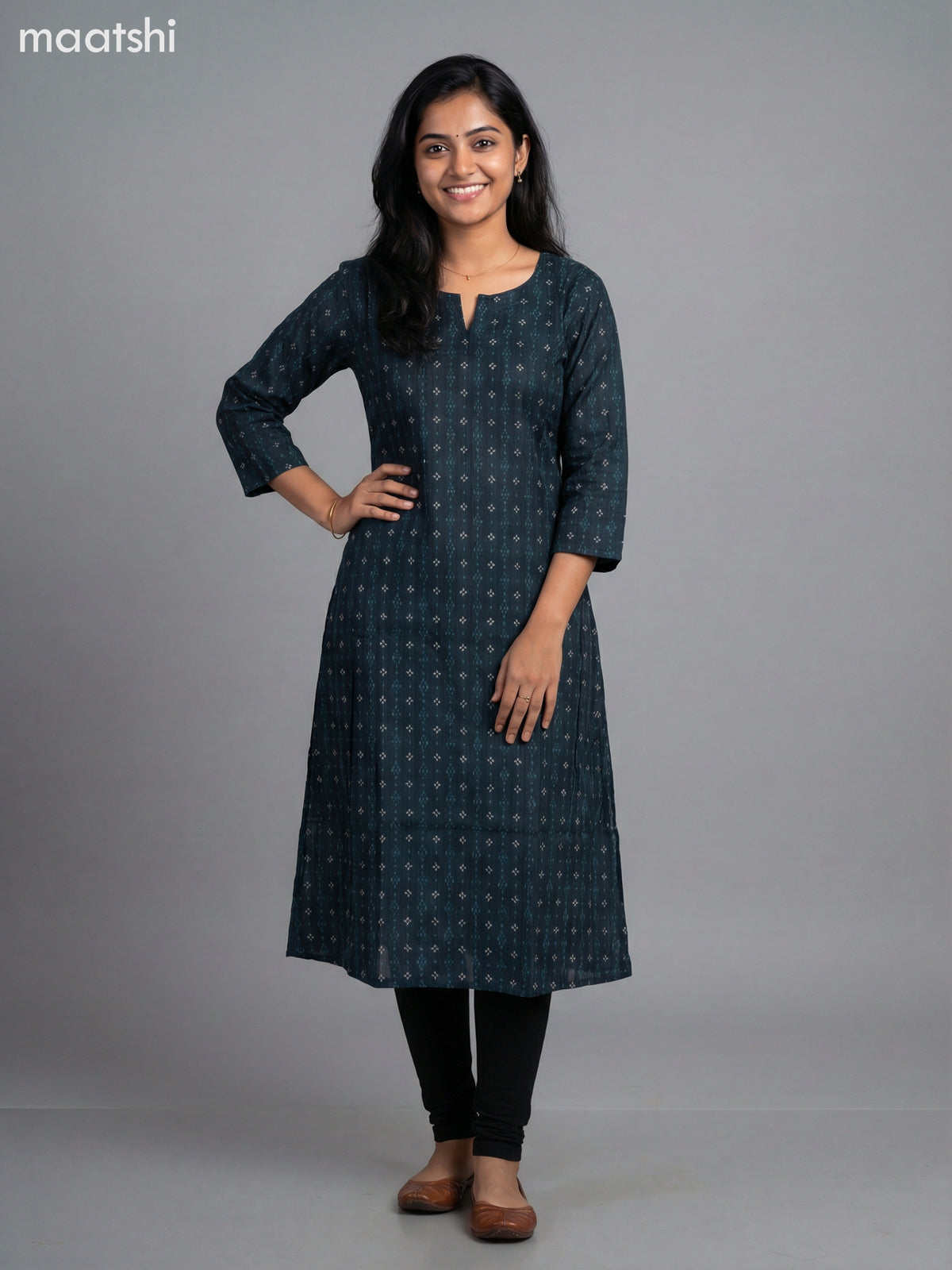 Dark Peacock Blue Modal Printed A-Line Kurti