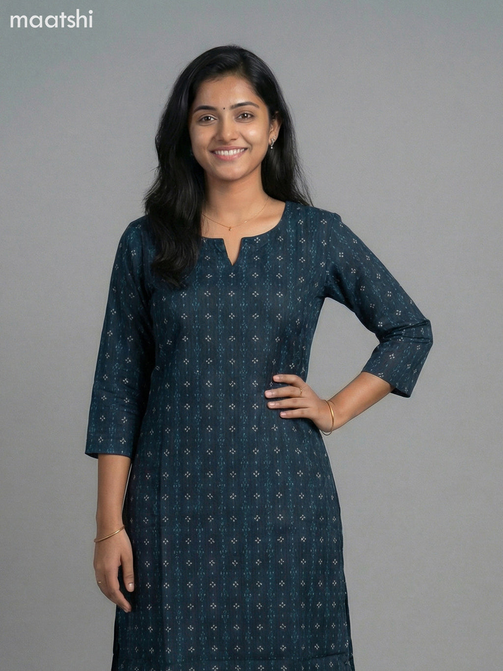 Dark Peacock Blue Modal Printed A-Line Kurti