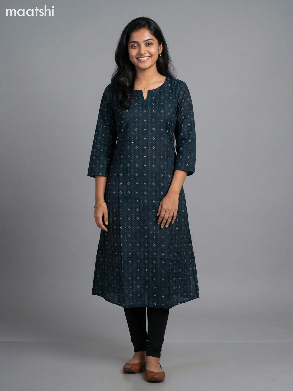 Dark Peacock Blue Modal Printed A-Line Kurti