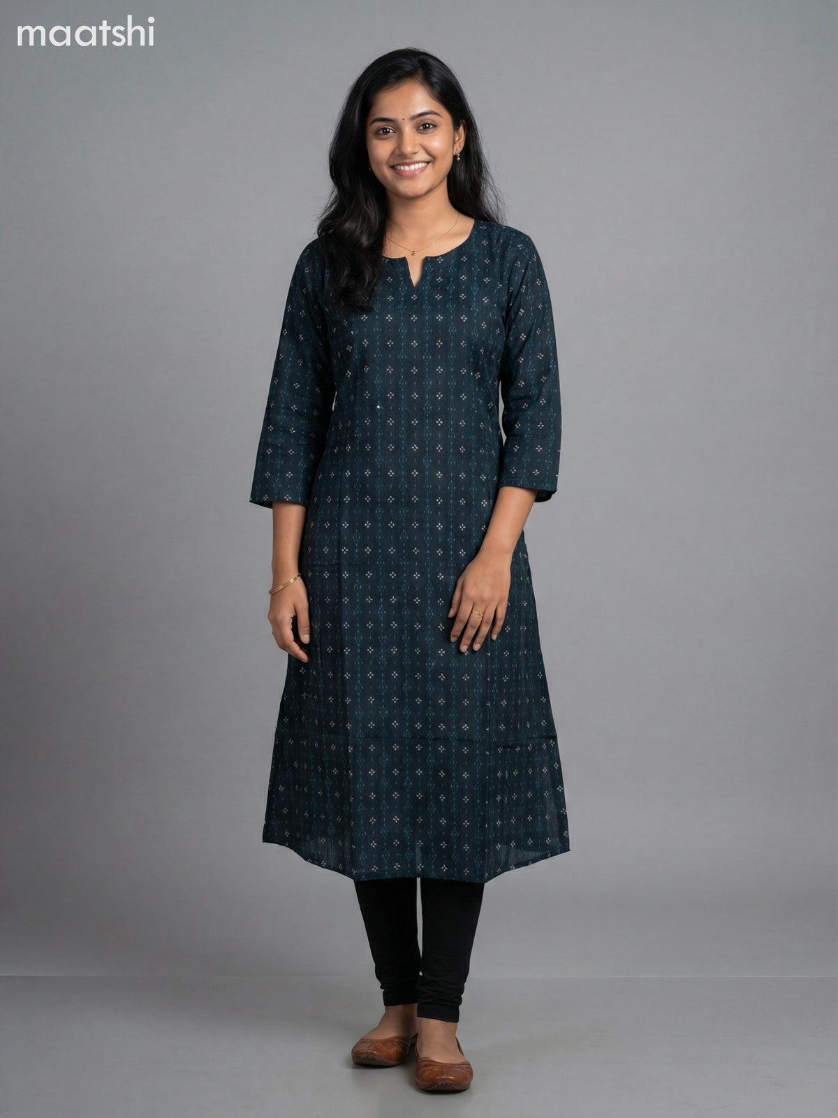 Dark Peacock Blue Modal Printed A-Line Kurti
