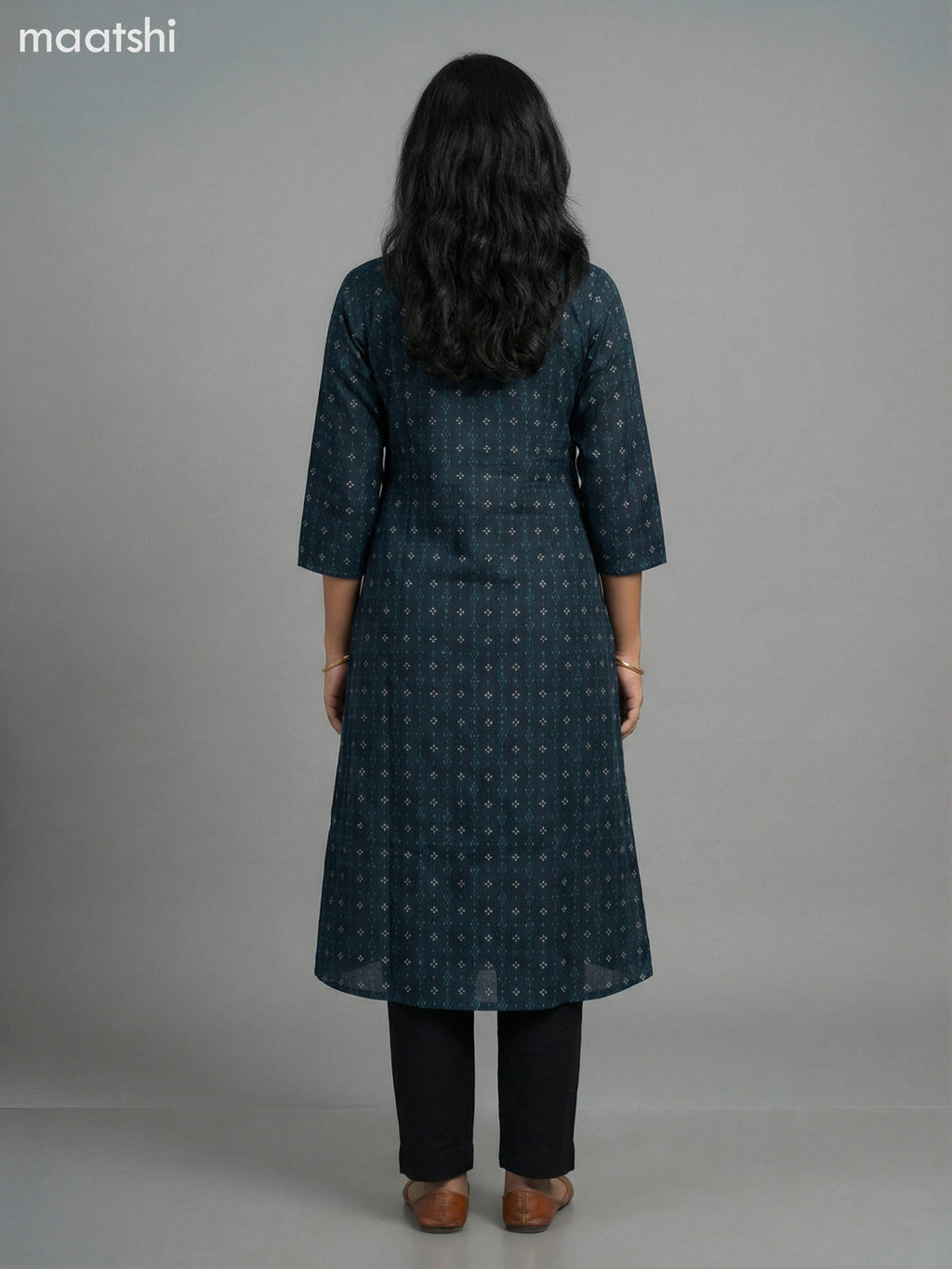 Dark Peacock Blue Modal Printed A-Line Kurti