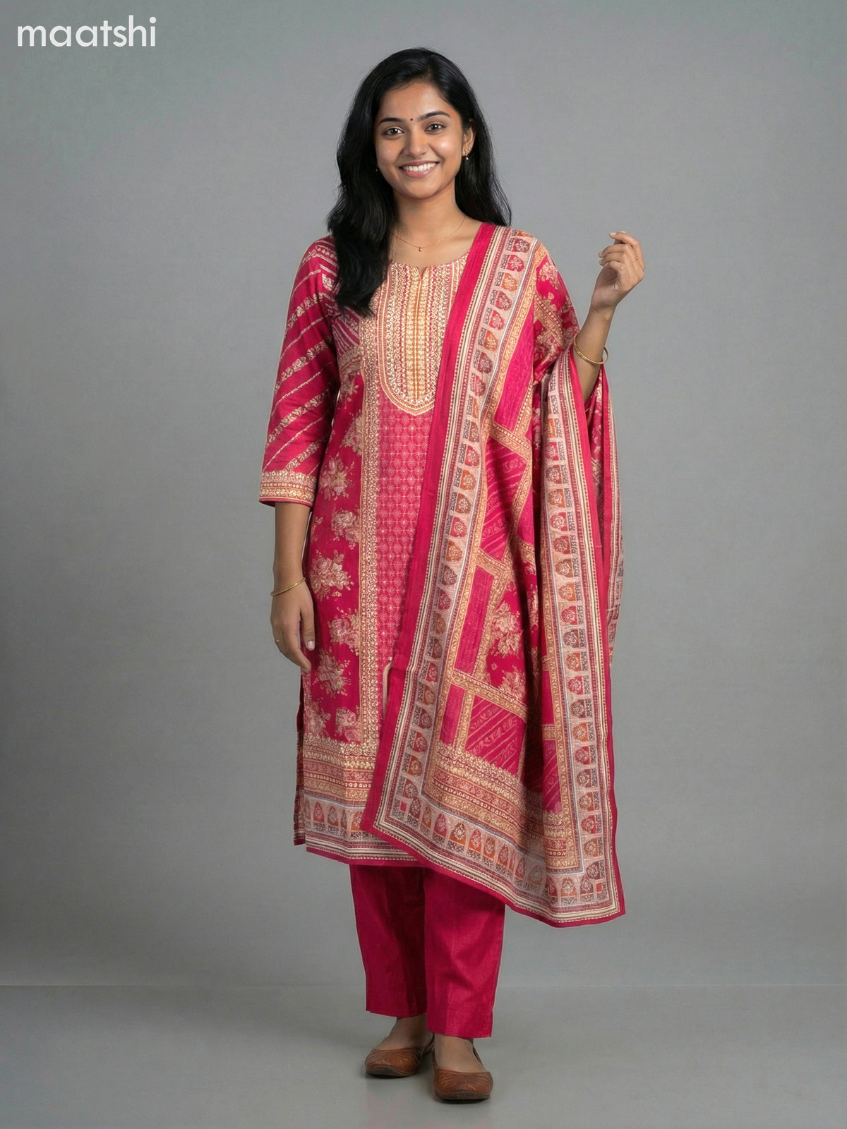 Pink Modal Printed Straight Suit