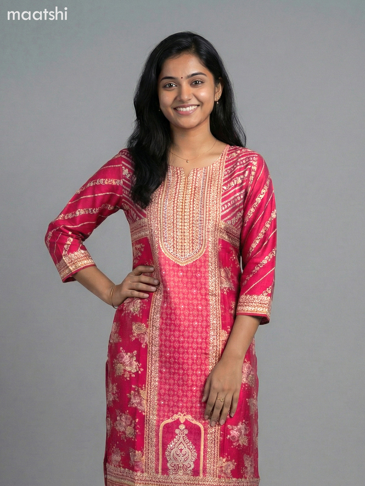 Pink Modal Printed Straight Suit