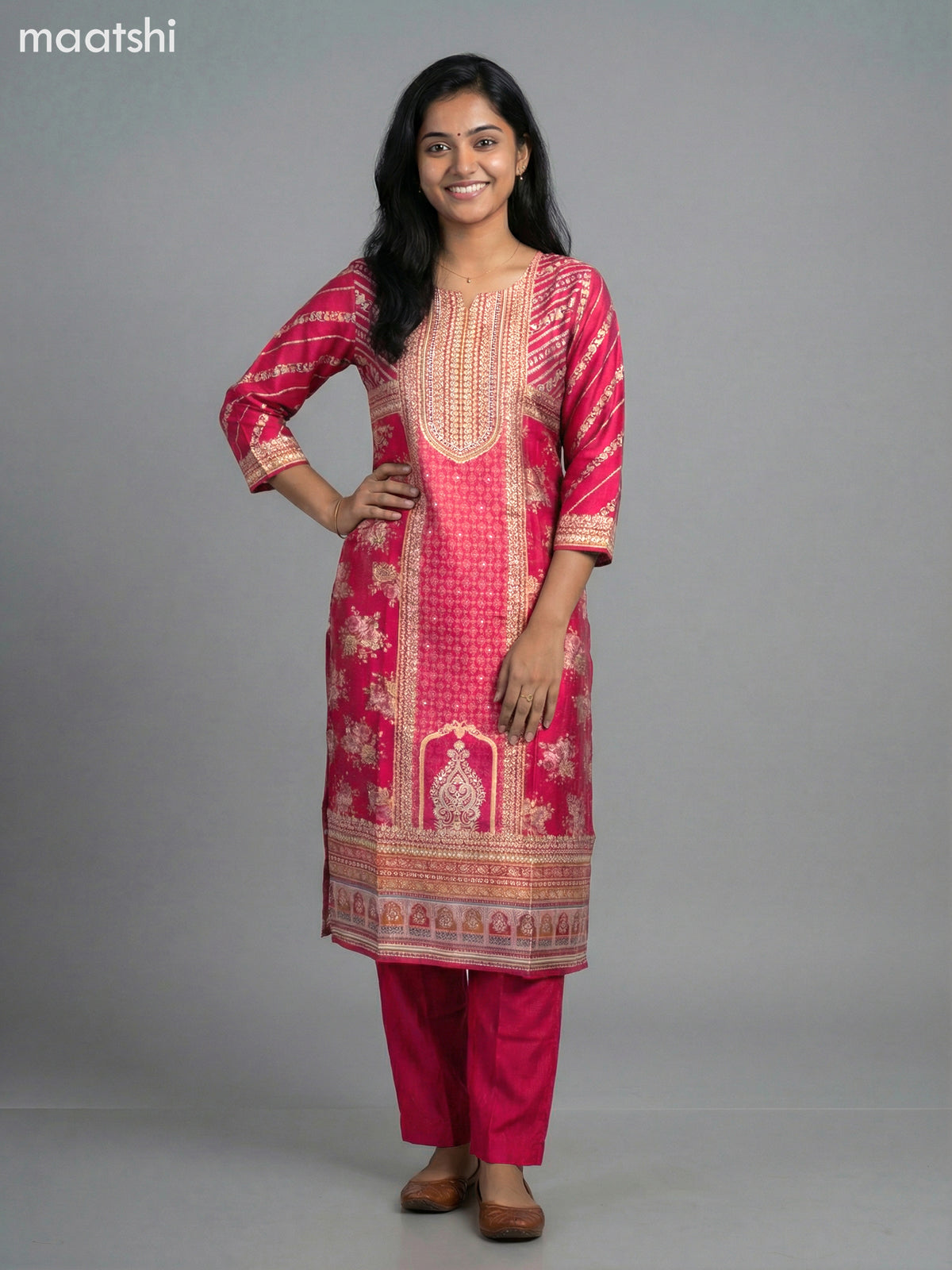 Pink Modal Printed Straight Suit