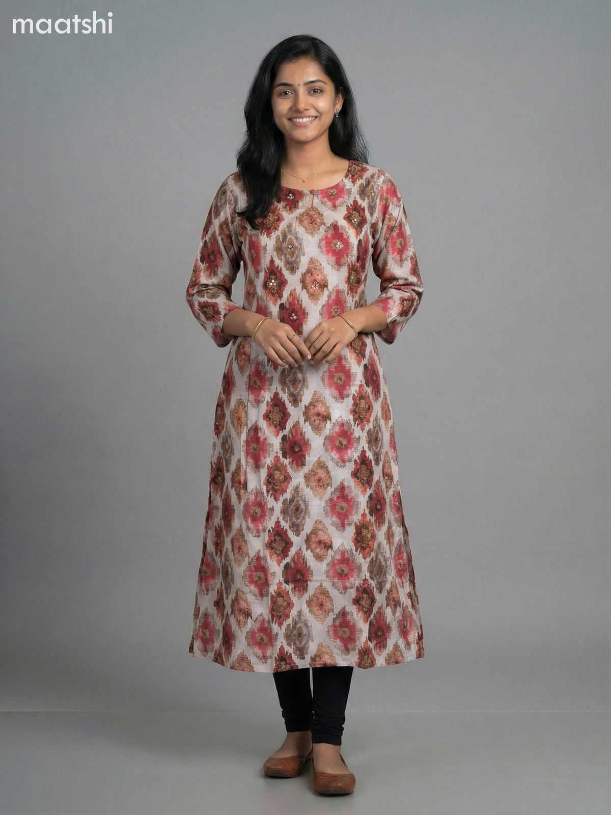 Beige Muslin Kalamkari Printed A-Line Kurti