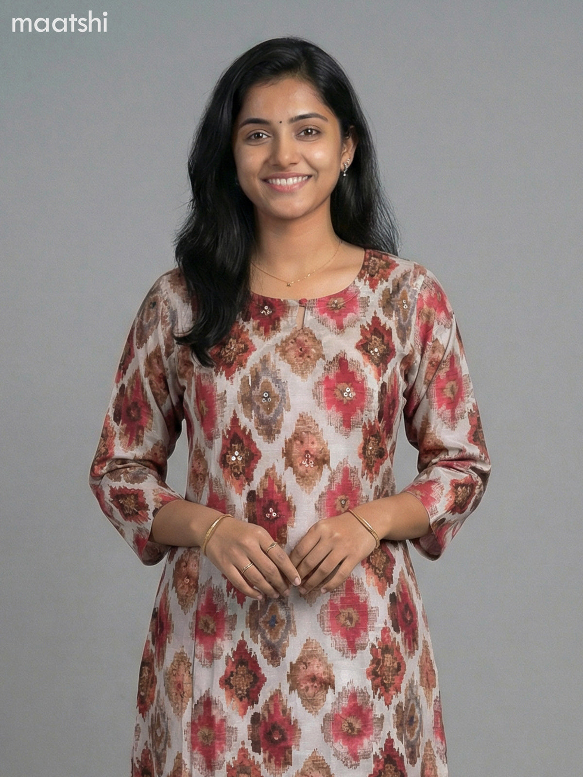 Beige Muslin Kalamkari Printed A-Line Kurti