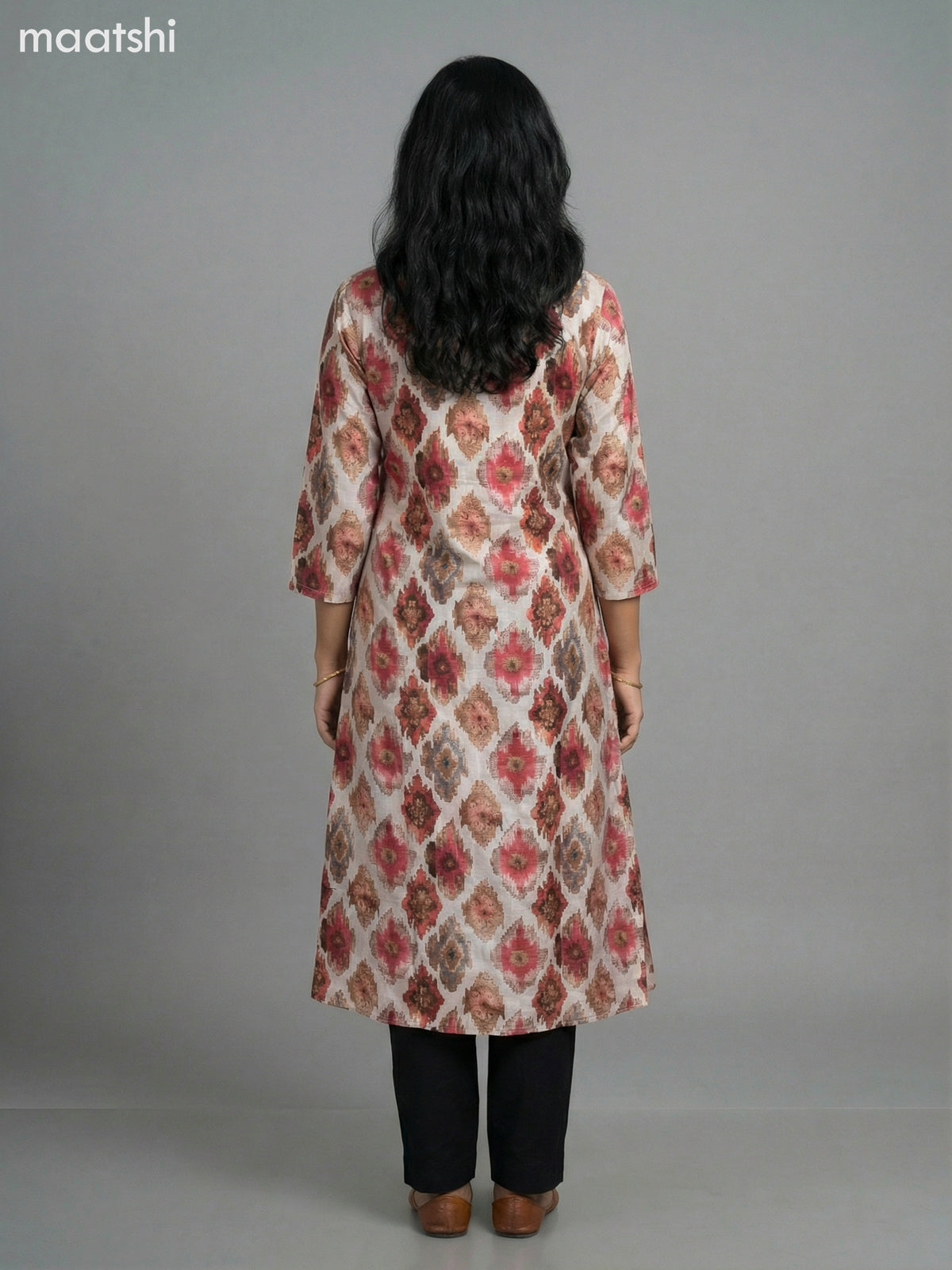 Beige Muslin Kalamkari Printed A-Line Kurti