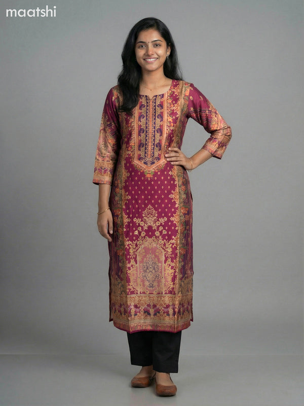 Dark Magenta Pink Modal Floral Printed Straight Kurti
