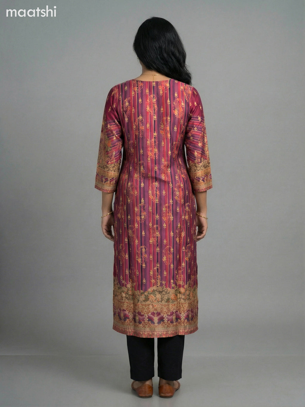 Dark Magenta Pink Modal Floral Printed Straight Kurti