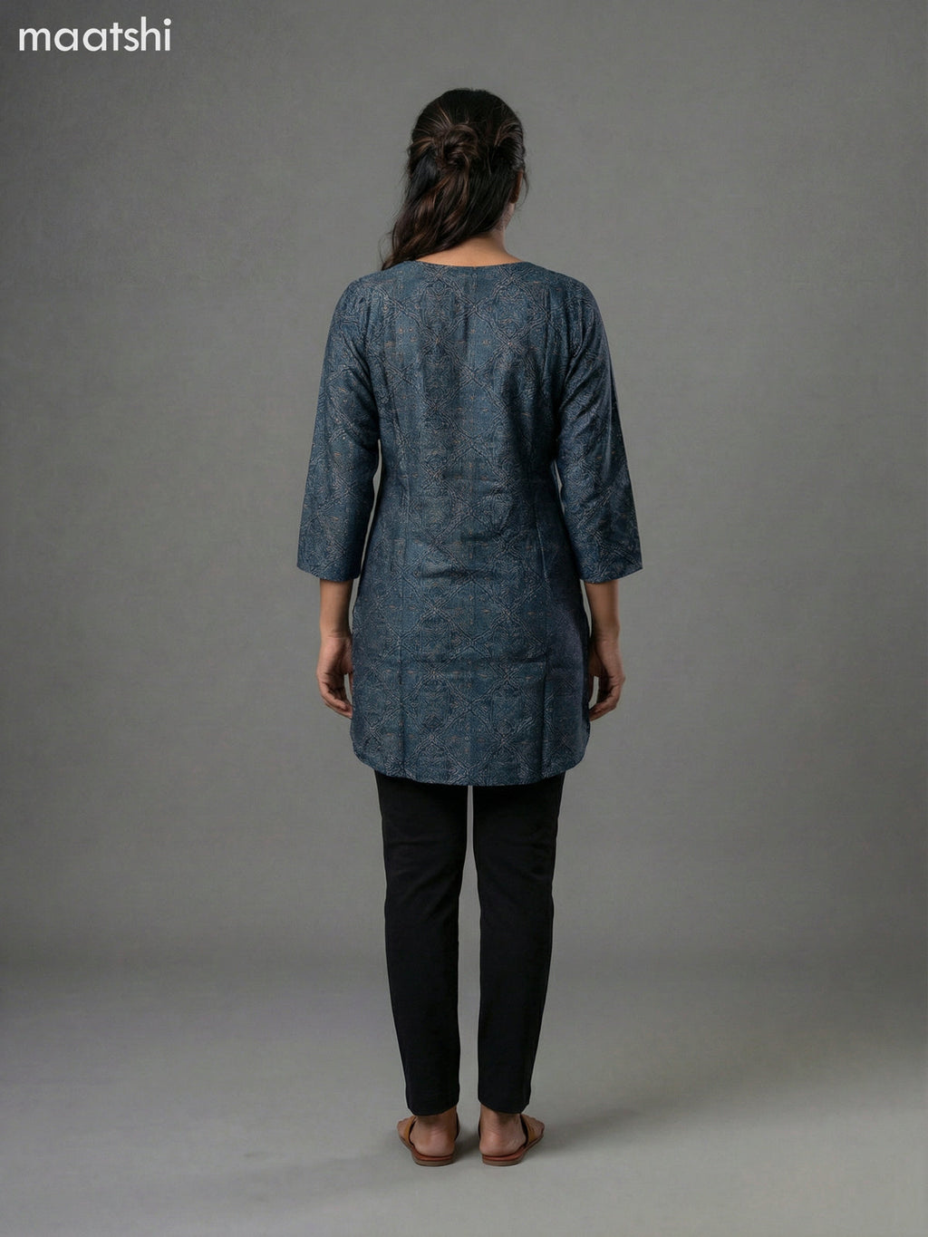 Peacock Blue Modal Ajrakh Printed Short Kurti