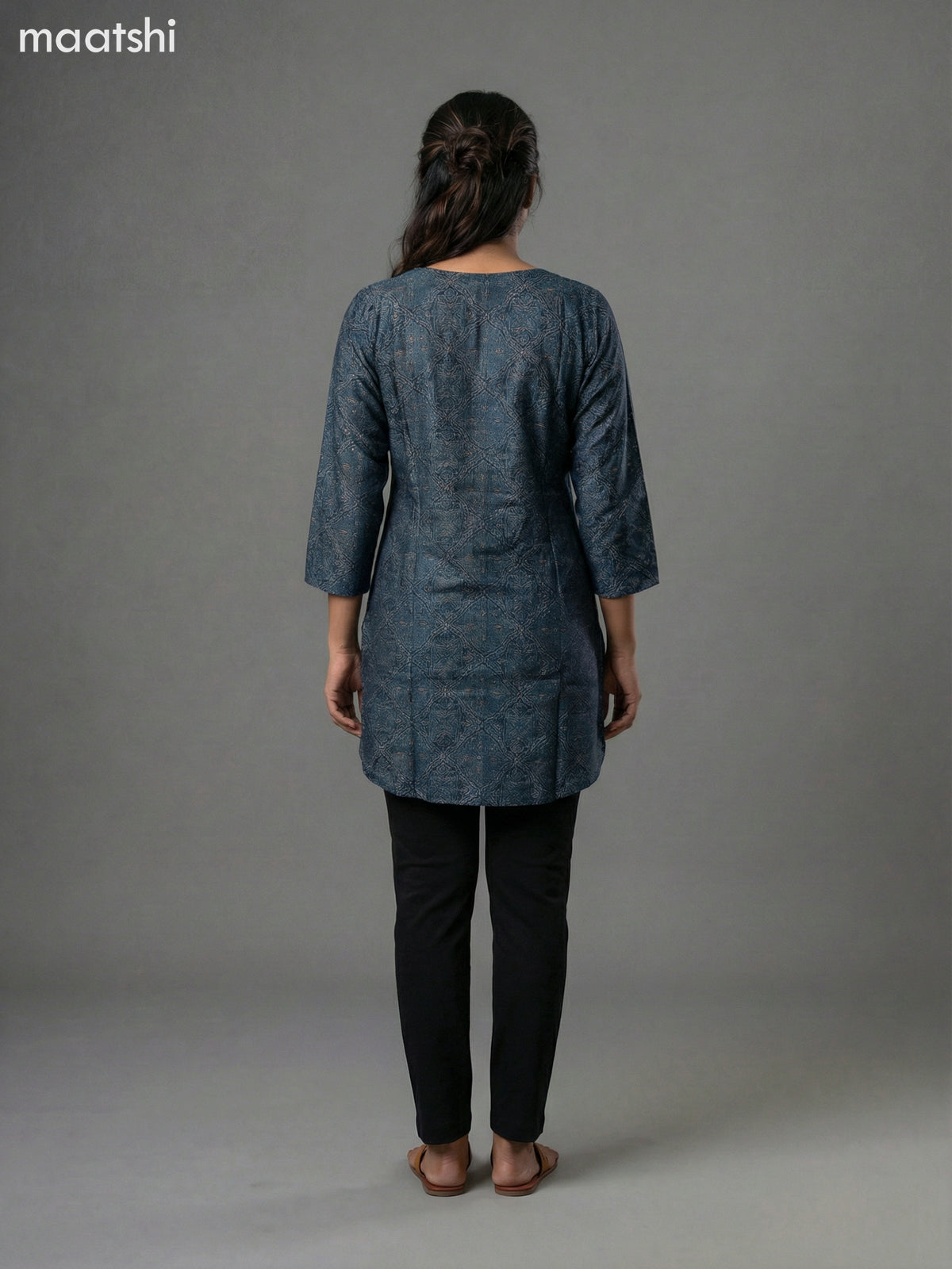 Peacock Blue Modal Ajrakh Printed Short Kurti