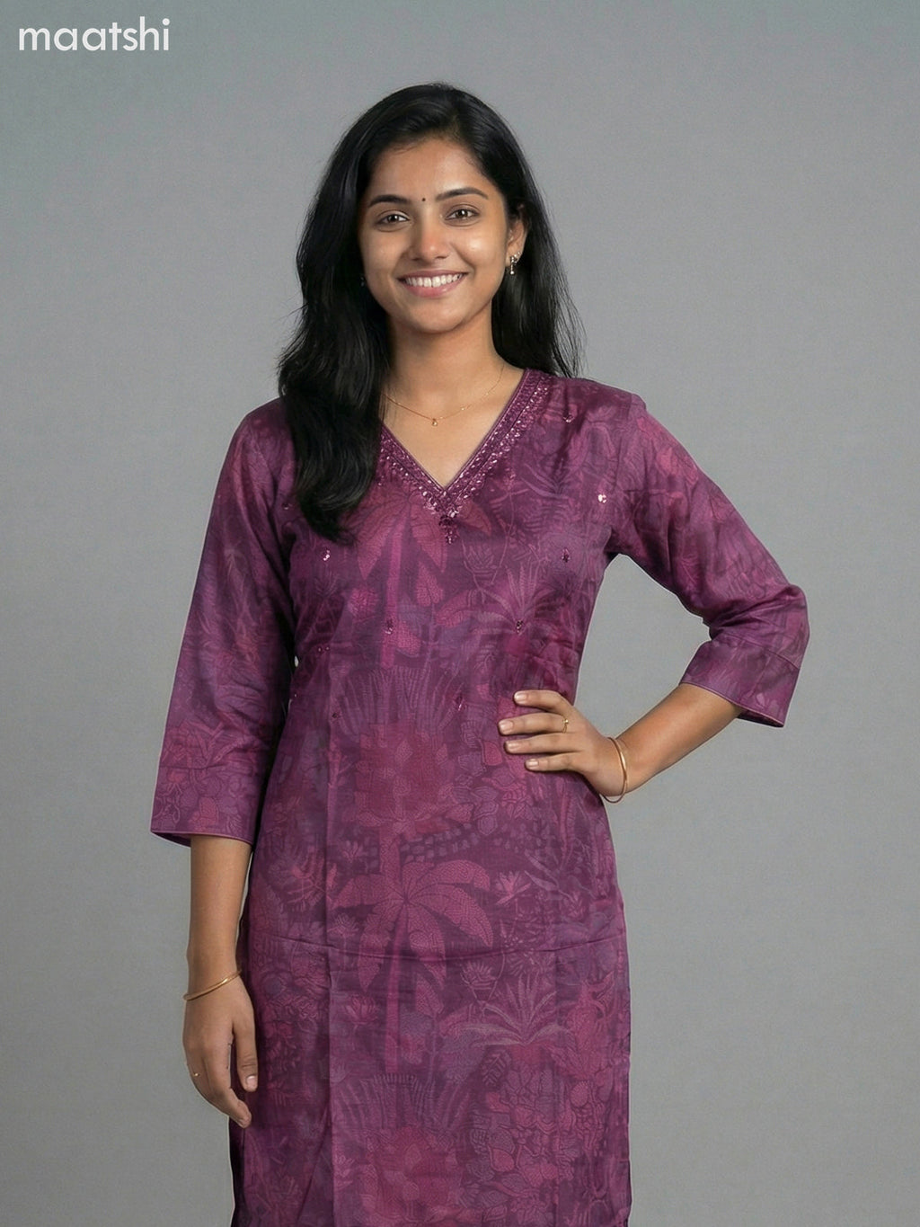 Magenta Pink Muslin Printed Straight Kurti