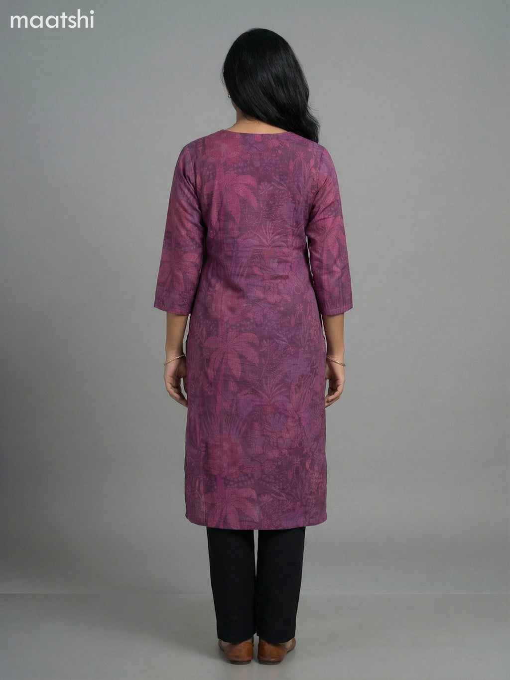Magenta Pink Muslin Printed Straight Kurti