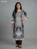 Grey and Black Modal Floral Printed Straight Kurti