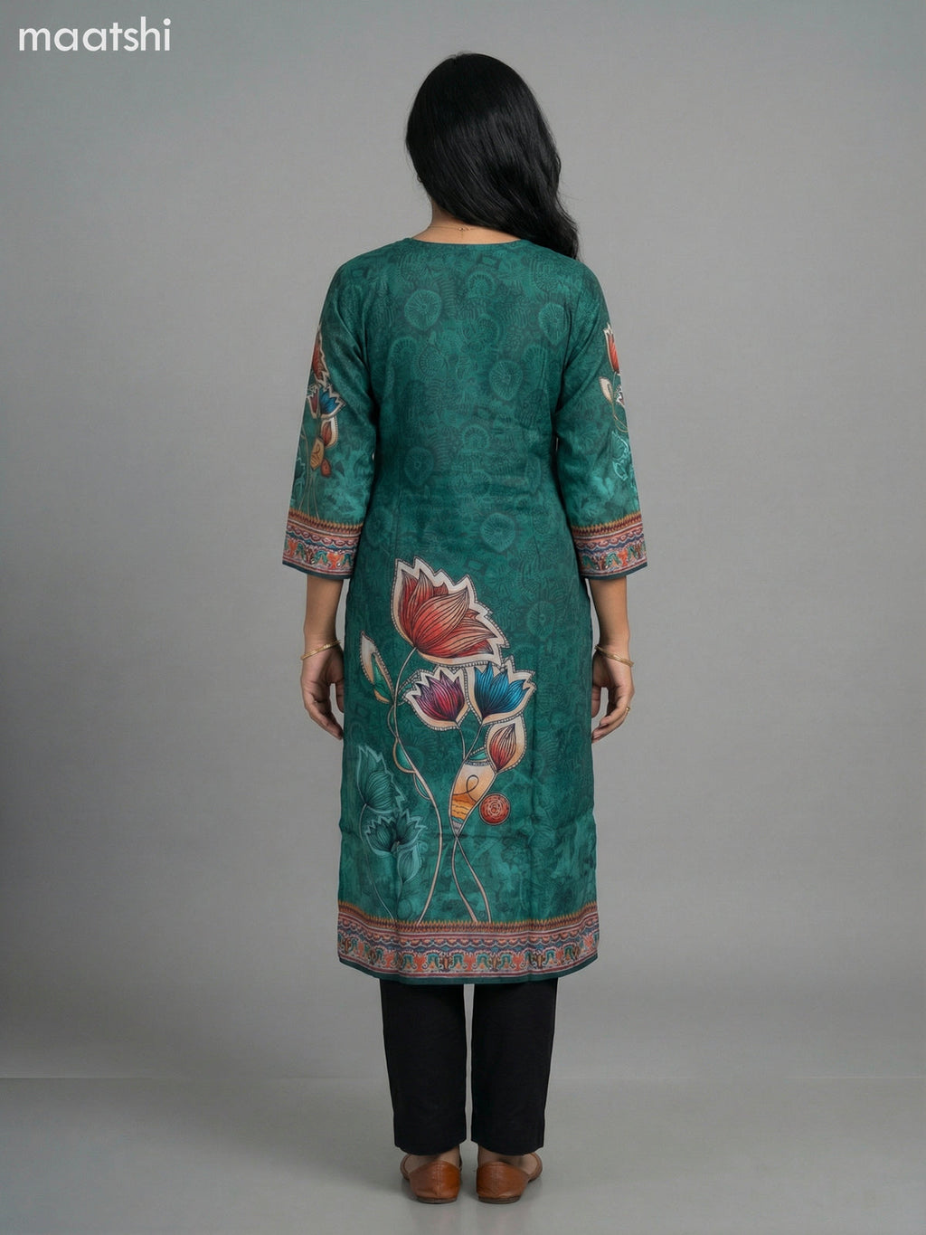 Green Muslin Printed Straight Kurti