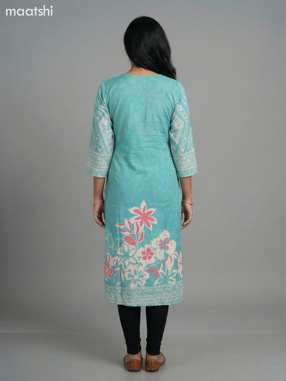 Teal Shade Muslin Printed Straight Kurti