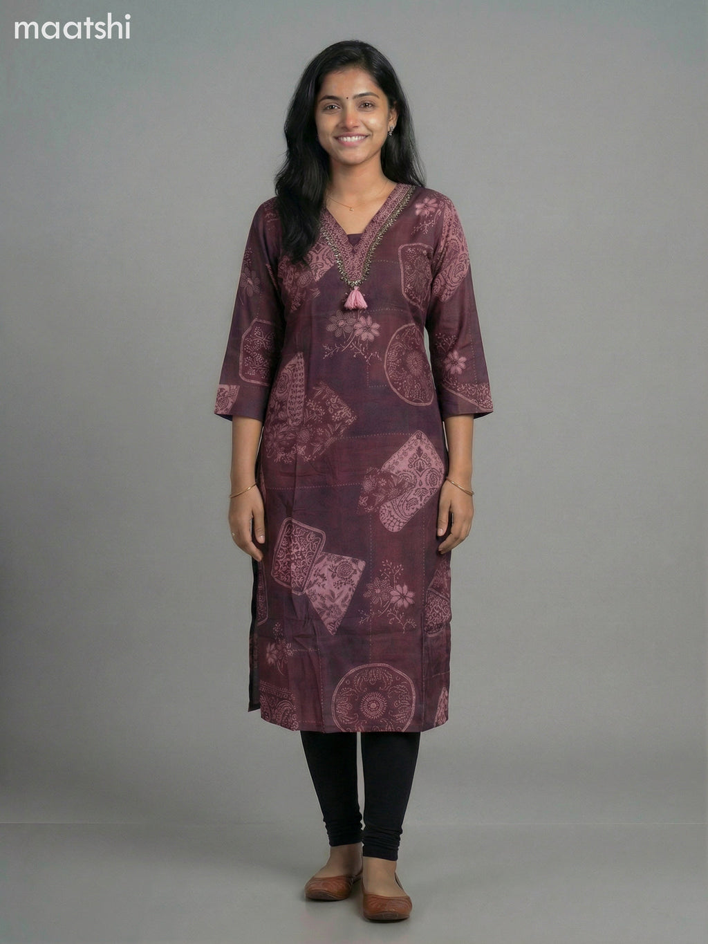Dark Maroon Muslin Printed Straight Kurti