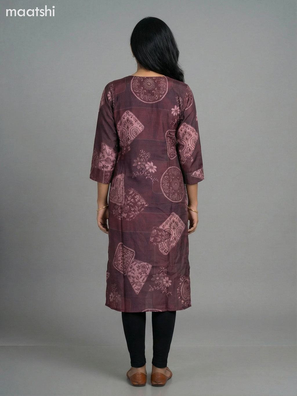 Dark Maroon Muslin Printed Straight Kurti