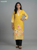 Mustard Yellow Muslin Printed Straight Kurti