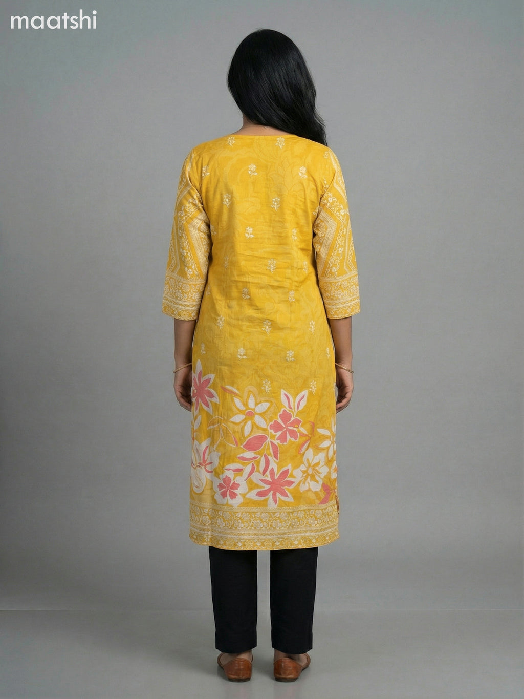 Mustard Yellow Muslin Printed Straight Kurti