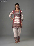 Beige and Maroon Modal Ajrakh Printed Kurti Set