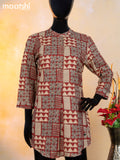 Cotton readymade short kurti maroon and sandal with allover geometric prints & simple neck pattern without pant