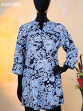 Cotton readymade short kurti navy blue and light blue with allover prints & simple neck pattern without pant