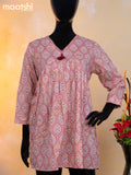 Cotton readymade short umbrella kurti peach pink with allover prints & alia cut neck pattern without pant
