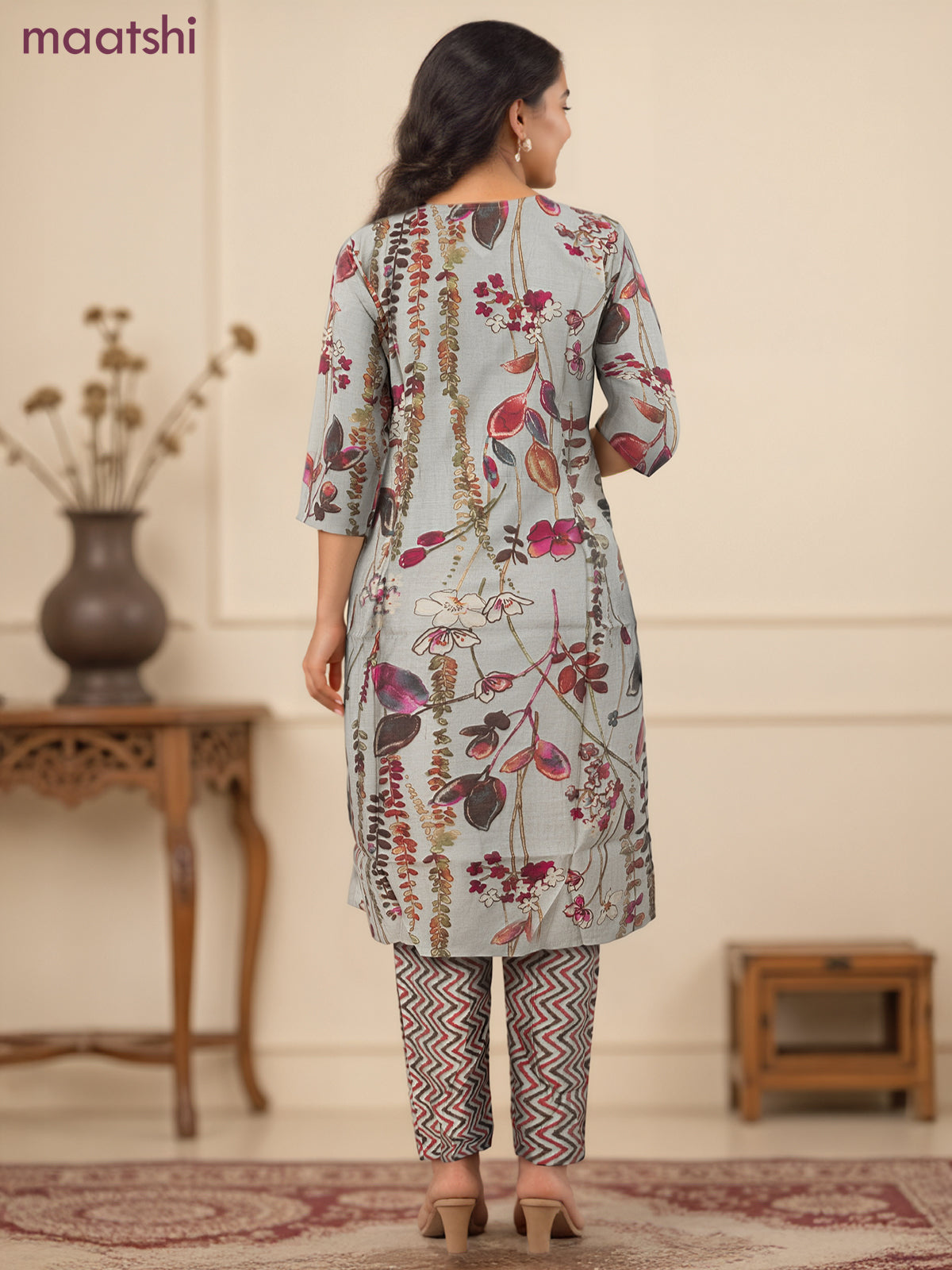 Chanderi readymade salwar suit pastel shade of green and multi colour with allover floral prints & embroidery mirror work neck pattern and bottom & chanderi dupatta