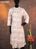 Cotton readymade A-line kurti beige and multi colour with allover geometric prints & simple neck pattern without pant