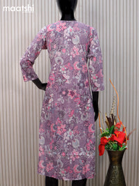 Cotton readymade kurti pastel purple with allover floral prints & embroidery mirror work v neck pattern without pant