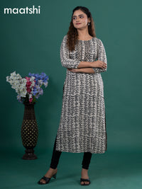 Cotton readymade kurti beige and black with allover prints & embroidery mirror work neck pattern without pant