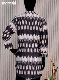 Cotton readymade short kurti black and beige with allover ikat peints & simple neck pattern without pant