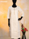 Cotton readymade kurti cream with allover embroidery sequin work & patch work neck pattern without pant