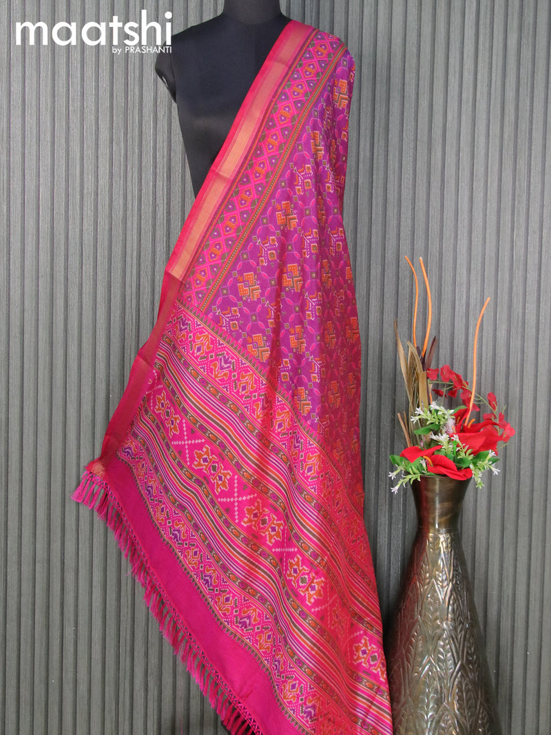 Semi tussar dupatta purple and pink with allover ikat prints and zari woven border