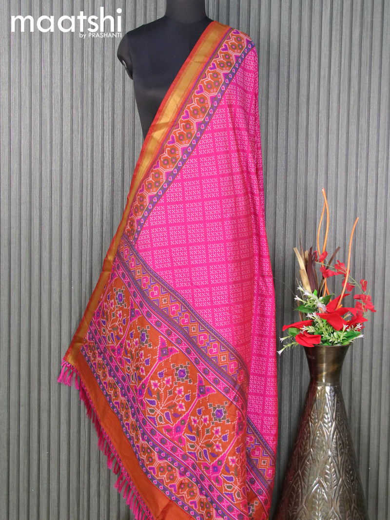 Semi tussar dupatta pink and rust shade with allover prints and zari woven border