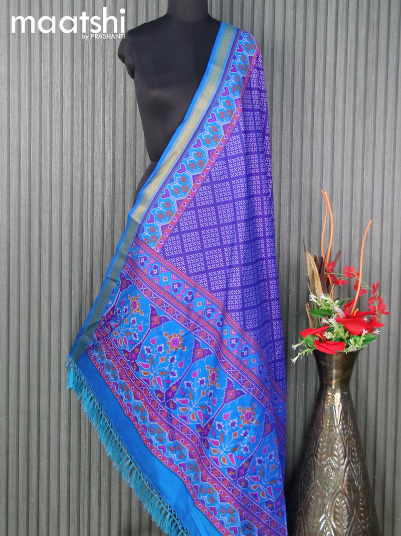 Semi tussar dupatta blue and cs blue with allover prints and zari woven border