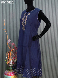 Chanderi anarkali kurti blue with embroidery work neck pattern sleeve attached without pant