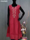 Chanderi anarkali kurti red with embroidery work neck pattern sleeve attached without pant