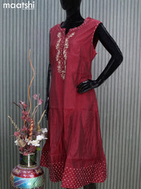 Chanderi anarkali kurti maroon with embroidery work neck pattern sleeve attached without pant