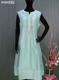 Chanderi anarkali kurti pastel green shade with embroidery work neck pattern sleeve attached without pant