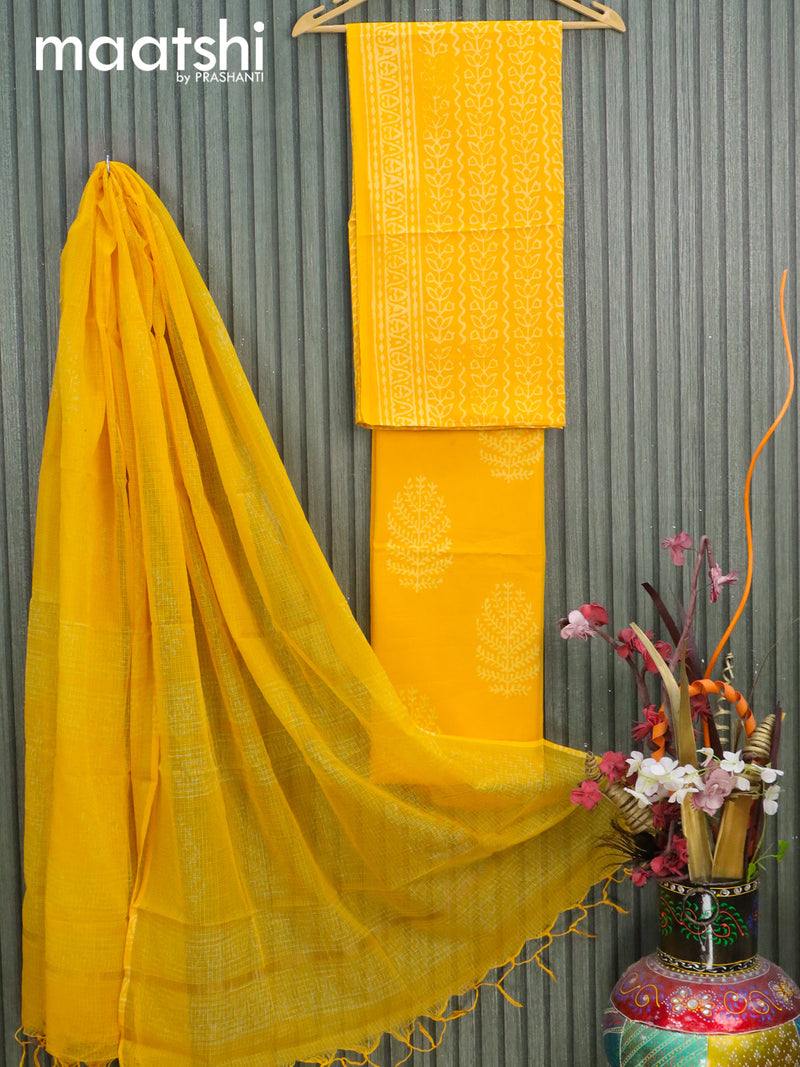 Mul Mul cotton dress material yellow   with butta prints and bottom & kota printed dupatta