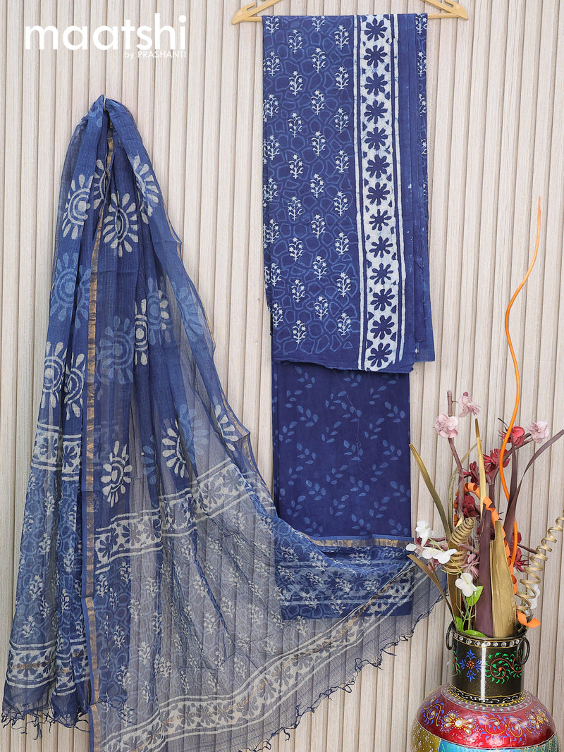 Printed Dark Blue chanderi Silk Dress Materials at Rs 1299/piece in Jaipur