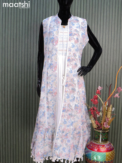 Cotton readymade coat type dress off white with allover thread weaves & smoking neck pattern  without pant & sleeve attached
